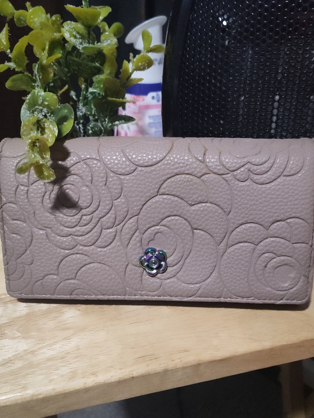 Elegant Taupe Floral Embossed Women’s Wallet